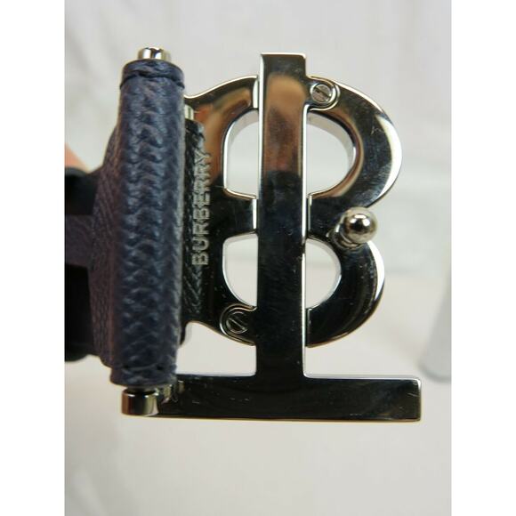 NWT BURBERRY TB 35 GRAIN NAVY BLUE LEATHER ENAMEL BUCKLE LOGO BELT 95 /38 ITALY - Picture 3 of 9